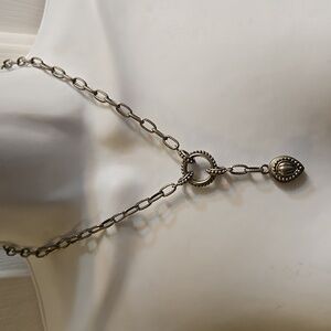 Oscar de la Renta Silver Tone Drop Pendant Necklace